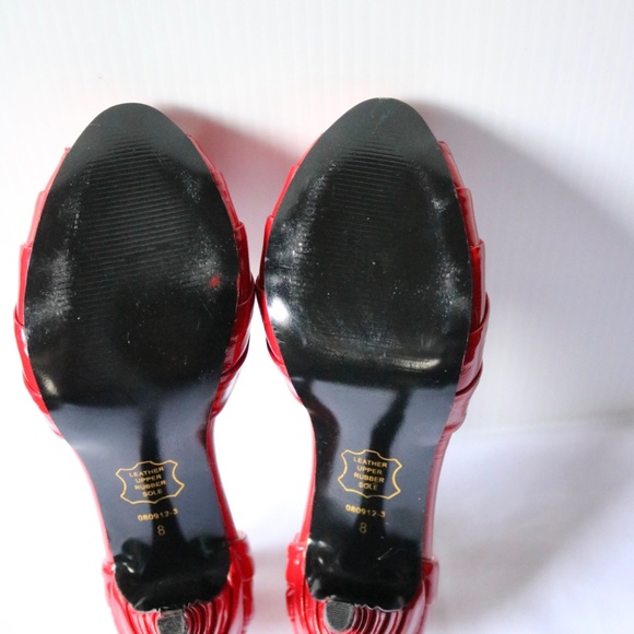 J. Loren Collection Red Patent Leather Peep Toe 4" Heels Women's 8 Retro Unique - Picture 9 of 14